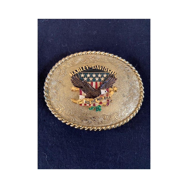 Bæltespænde Harley Davidson m. flag og Ørn